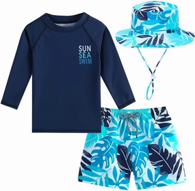 Toddlers and Baby Boys' 3-Piece Rash Guard Swimsuits Kids Long Sleeve Sunsuit Swimwear Sets