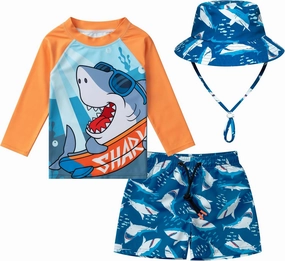 Toddlers and Baby Boys' 3-Piece Rashguard Sets Swimsuits Sets with Hat Surfing Swimwear Sunsuit UPF 50 