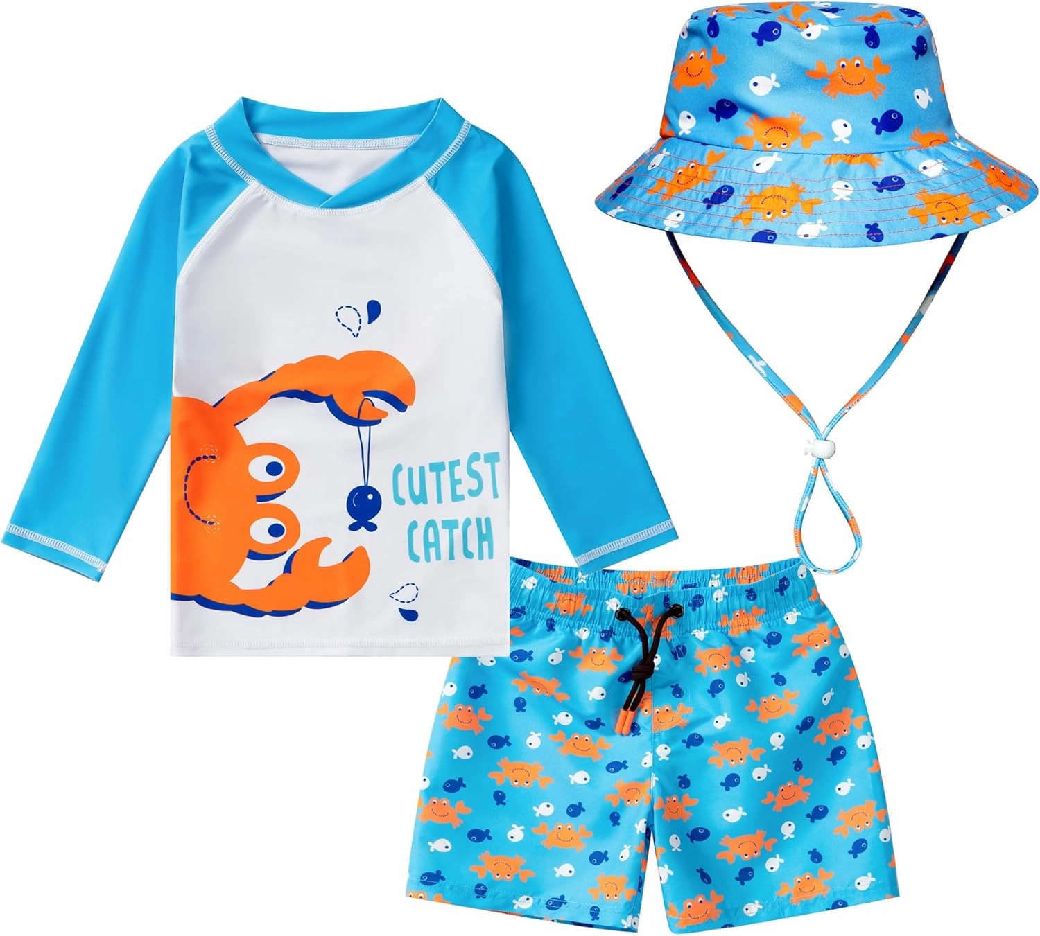 Toddlers and Baby Boys' 3-Piece Rashguard Sets Swimsuits Sets with Hat Surfing Swimwear Sunsuit UPF 50 