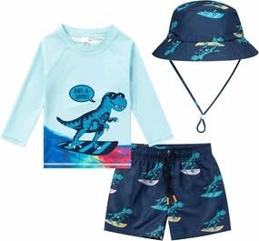 Toddlers and Baby Boys' 3-Piece Rashguard Sets Swimsuits Sets with Hat Surfing Swimwear Sunsuit UPF 50 