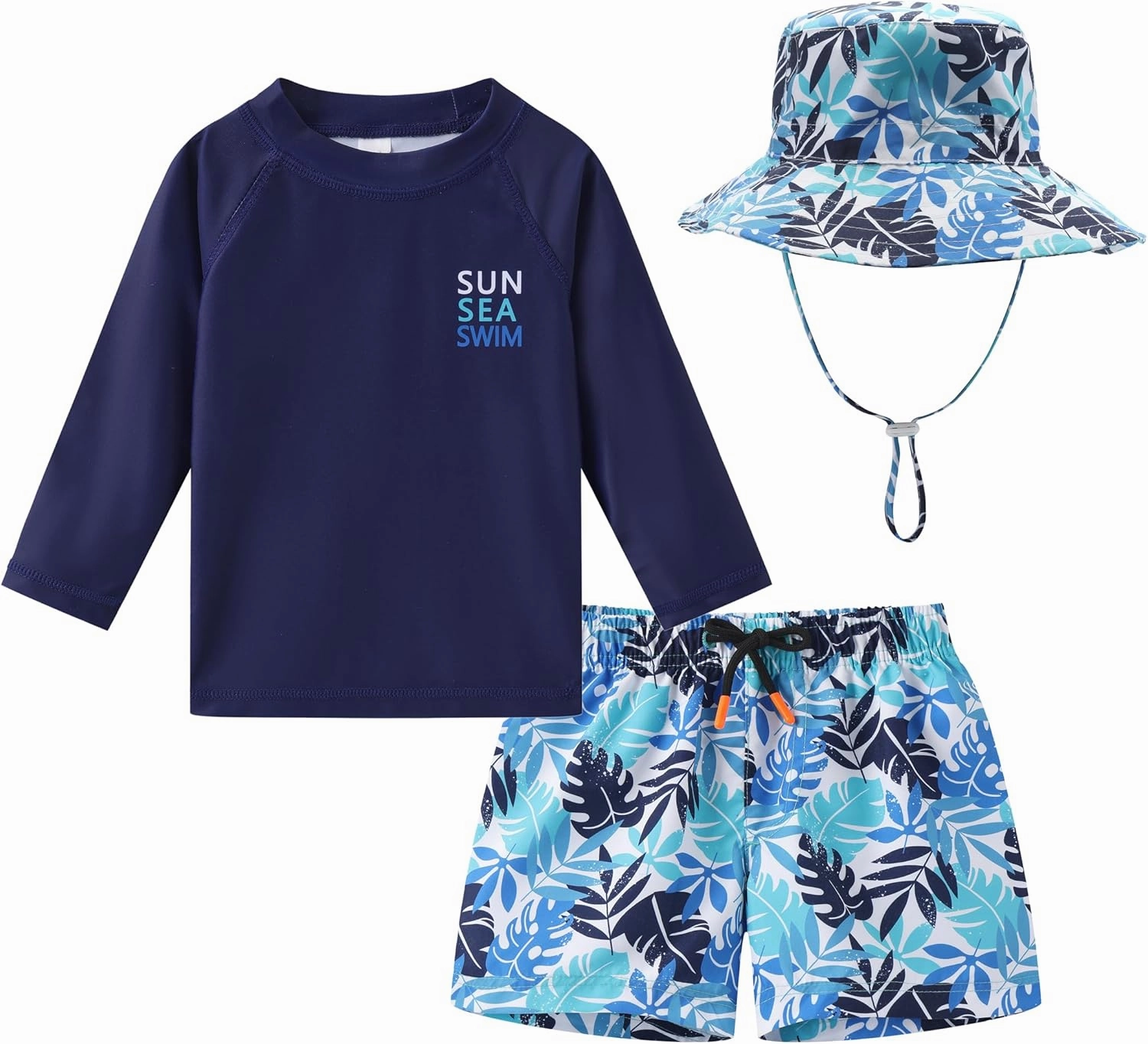 Toddlers and Baby Boys' 3-Piece Swimsuit Trunk Rashguard Set and Sun Hat Swimwear Bathing Suit Sunsuit Swim Shirt UPF 50 