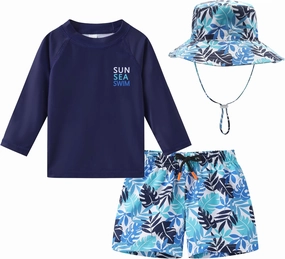 Toddlers and Baby Boys' 3-Piece Swimsuit Trunk Rashguard Set and Sun Hat Swimwear Bathing Suit Sunsuit Swim Shirt UPF 50 