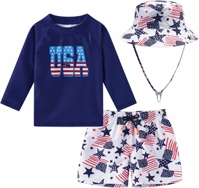 Toddlers and Baby Boys' 3-Piece Swimsuit Trunk Rashguard Set and Sun Hat Swimwear Bathing Suit Sunsuit Swim Shirt UPF 50 