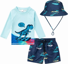 Toddlers and Baby Boys' 3-Piece Swimsuit Trunk Rashguard Set and Sun Hat Swimwear Bathing Suit Sunsuit Swim Shirt UPF 50 