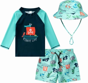 Toddlers Baby Boys' 3-Piece Swimsuit Trunk Rashguard Set and Sun Hat Swimwear Bathing Suit UPF 50 