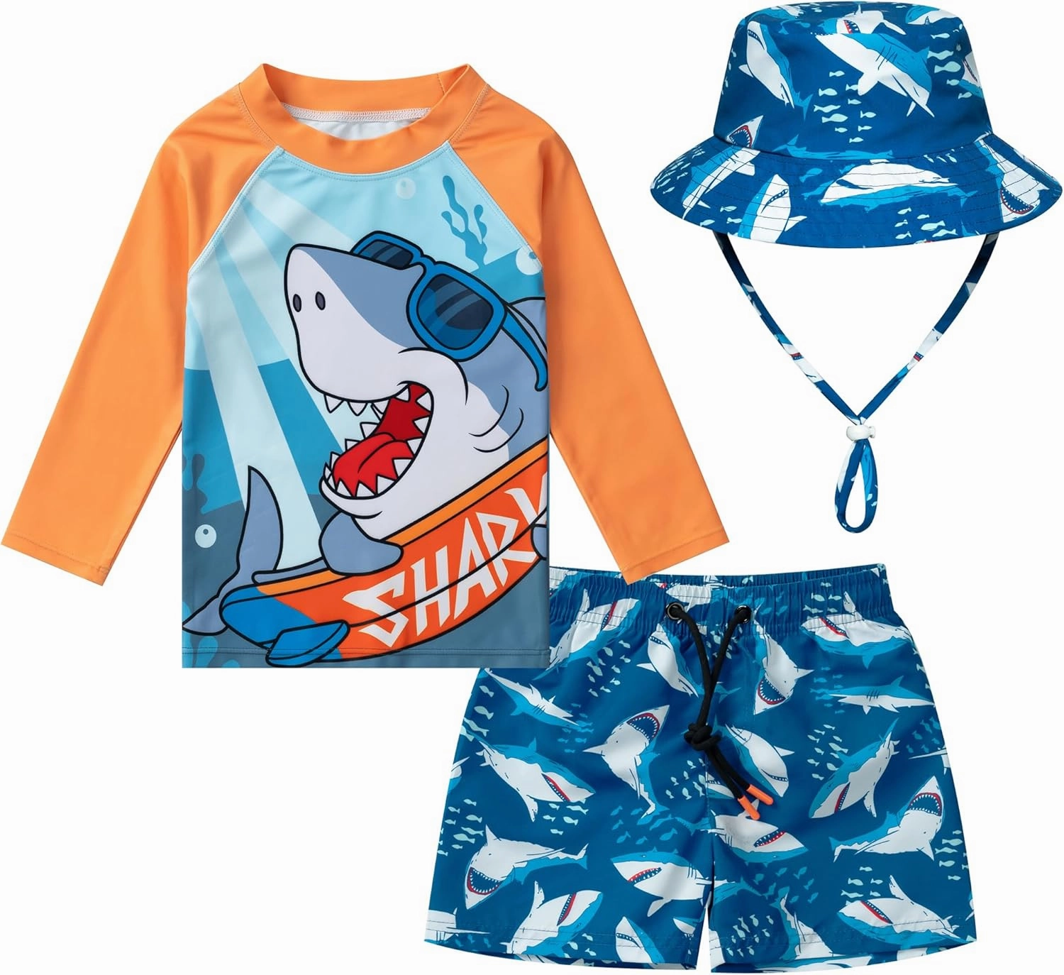 Toddlers Baby Boys' 3-Piece Swimsuit Trunk Rashguard Set and Sun Hat Swimwear Bathing Suit UPF 50 
