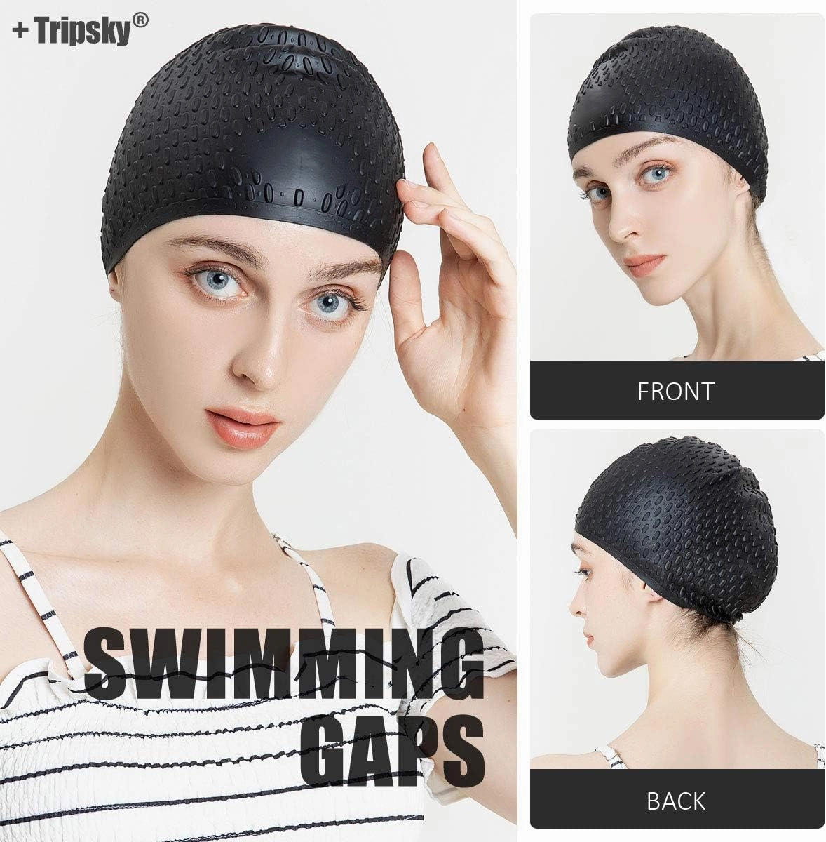 Tripsky Silicone Swim Cap,Comfortable Bathing Cap Ideal for Curly Short Medium Long Hair, Swimming Cap for Women and Men, Shower Caps Keep Hairstyle Unchanged