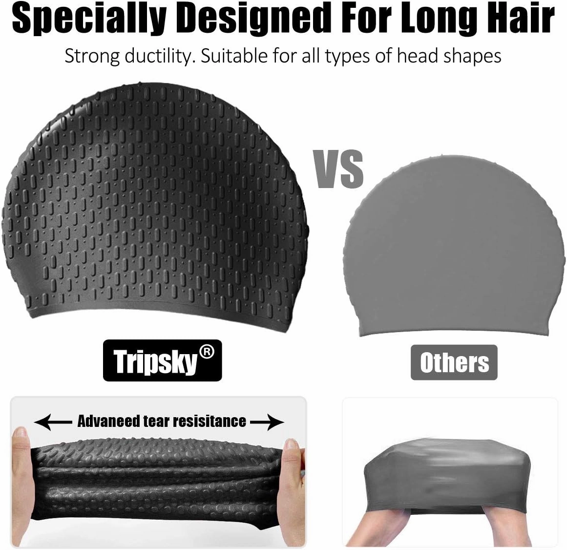 Tripsky Silicone Swim Cap,Comfortable Bathing Cap Ideal for Curly Short Medium Long Hair, Swimming Cap for Women and Men, Shower Caps Keep Hairstyle Unchanged