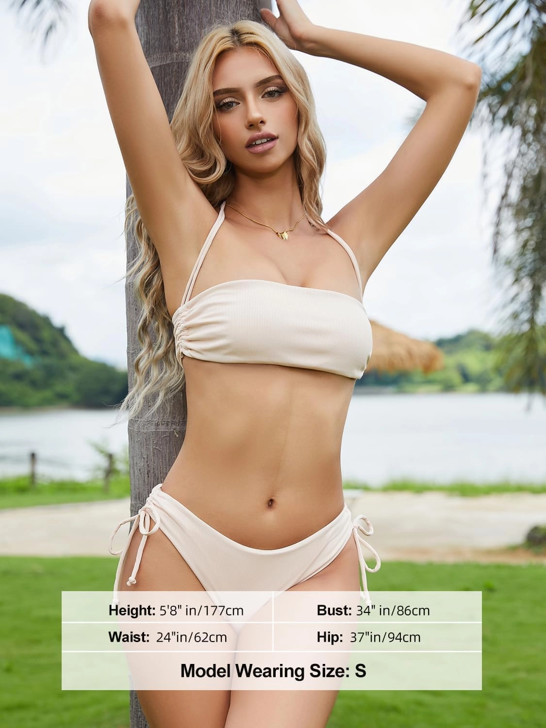 Tripsky Women's Bandeau Bikini Sets Two Piece Swimsuit High Cut Bathing Suit Ribbed Bikini Set