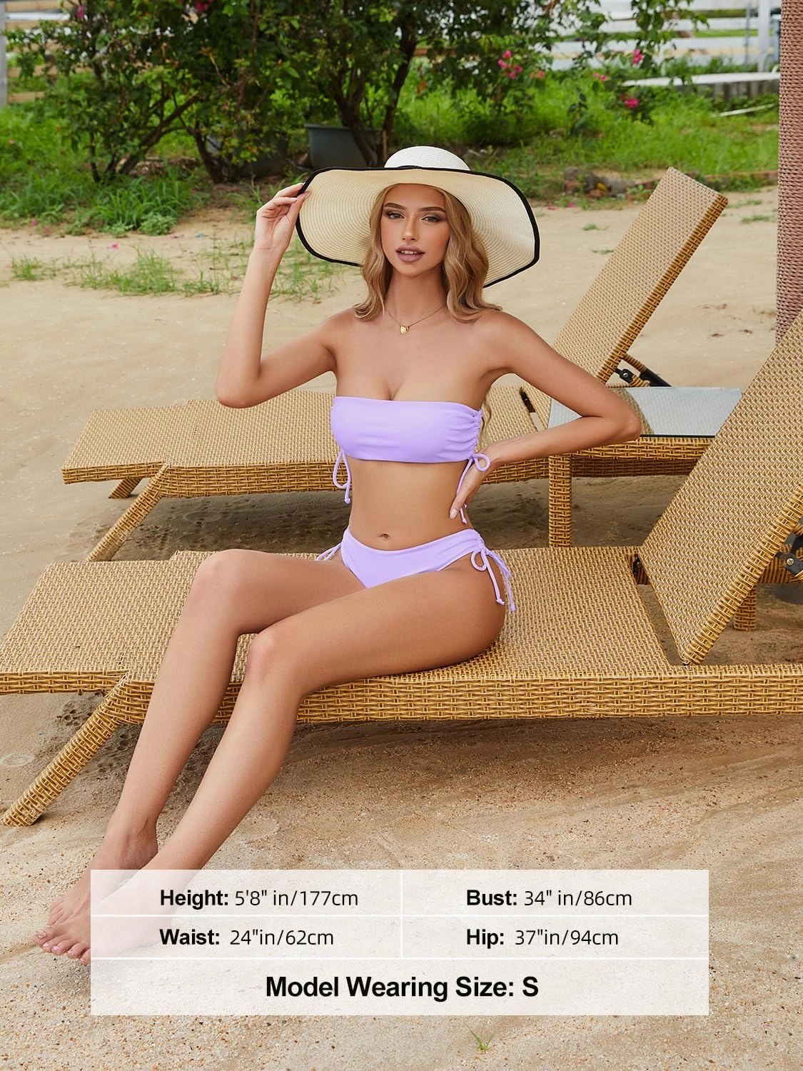 Tripsky Women's Bandeau Bikini Sets Two Piece Swimsuit High Cut Bathing Suit Ribbed Bikini Set