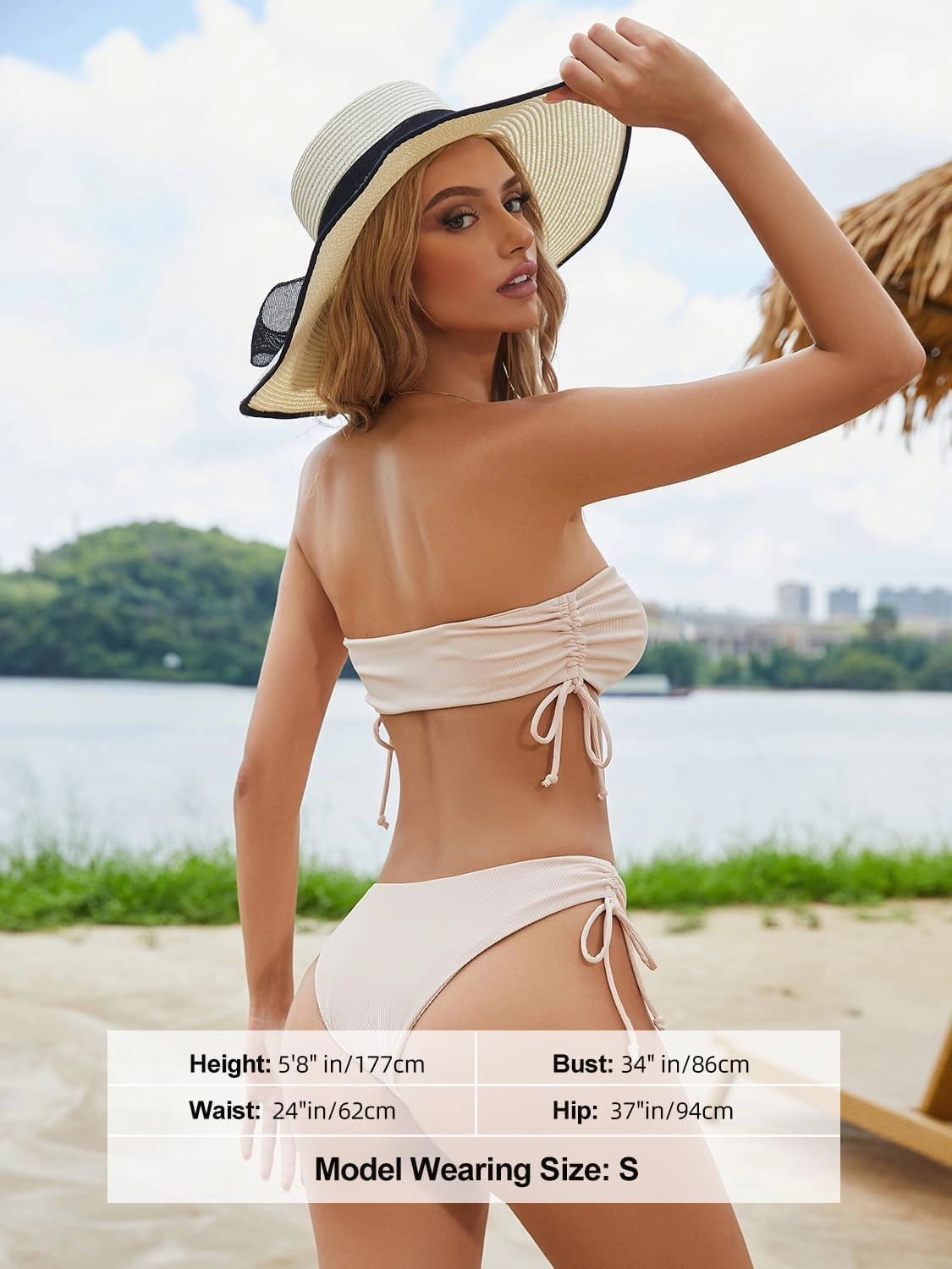 Tripsky Women's Bandeau Bikini Sets Two Piece Swimsuit High Cut Bathing Suit Ribbed Bikini Set