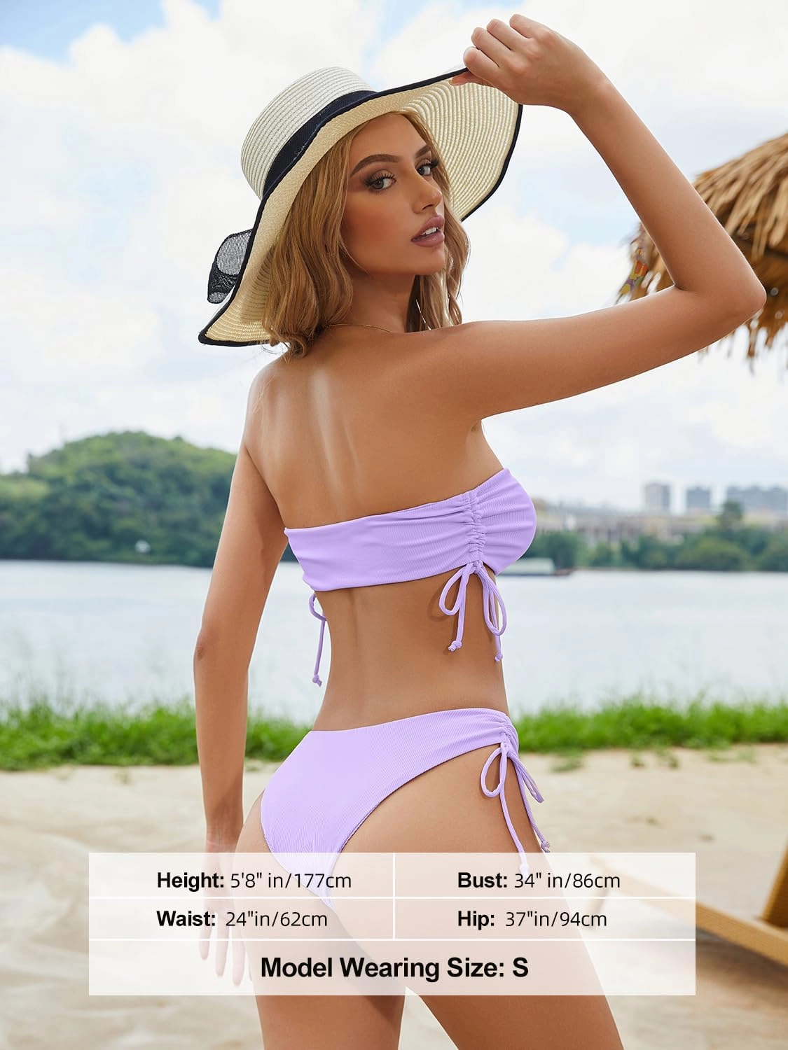 Tripsky Women's Bandeau Bikini Sets Two Piece Swimsuit High Cut Bathing Suit Ribbed Bikini Set