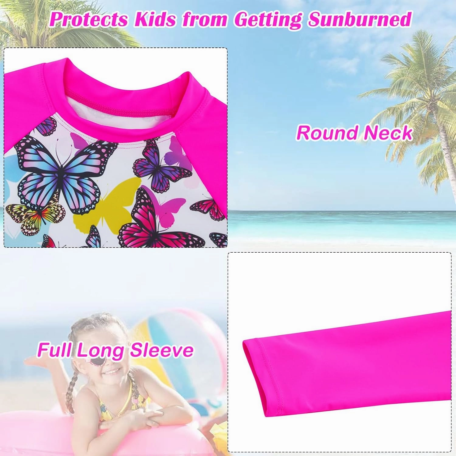 TUONROAD Girls 2 Pieces Rash Guard Swimsuit Long Sleeve Tankini for 4-10 Years