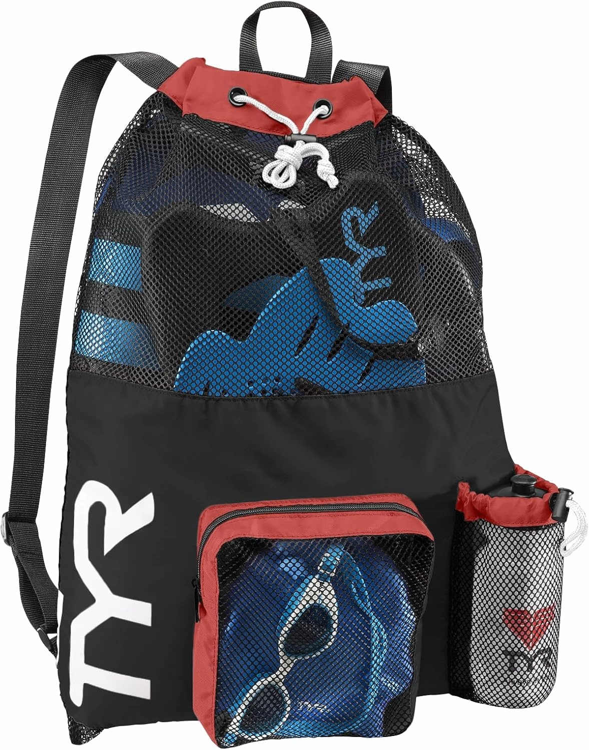 TYR Big Mesh Mummy Backpack for Swim, Gym and Workout Gear, Black, 40-Liter Capacity