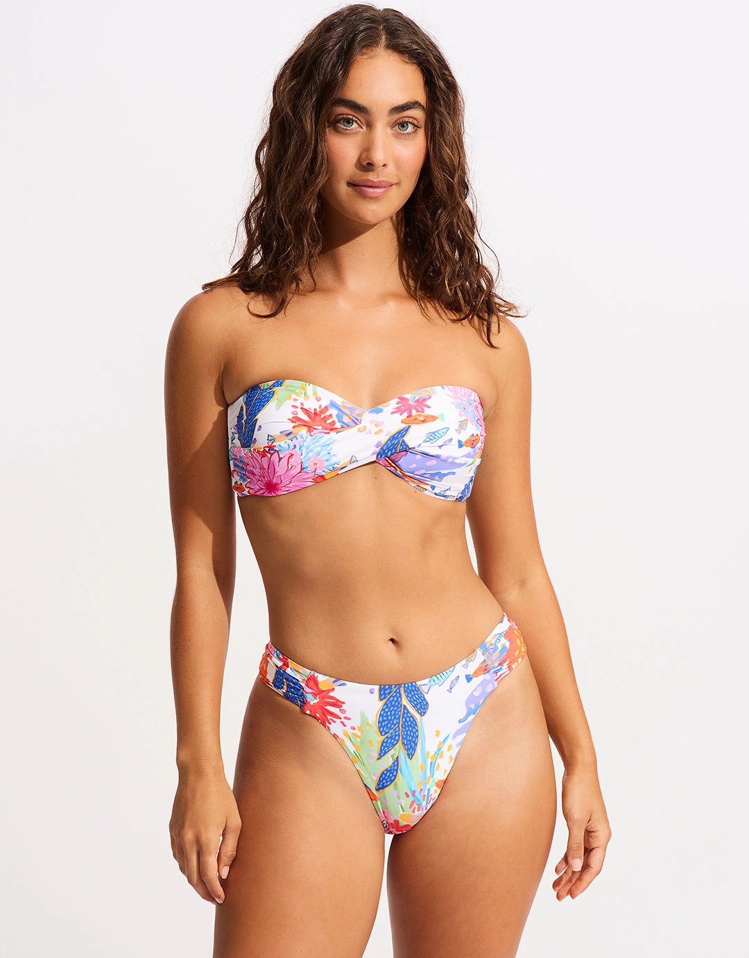 Under the Sea High Leg Ruched Side Bikini Pant - White