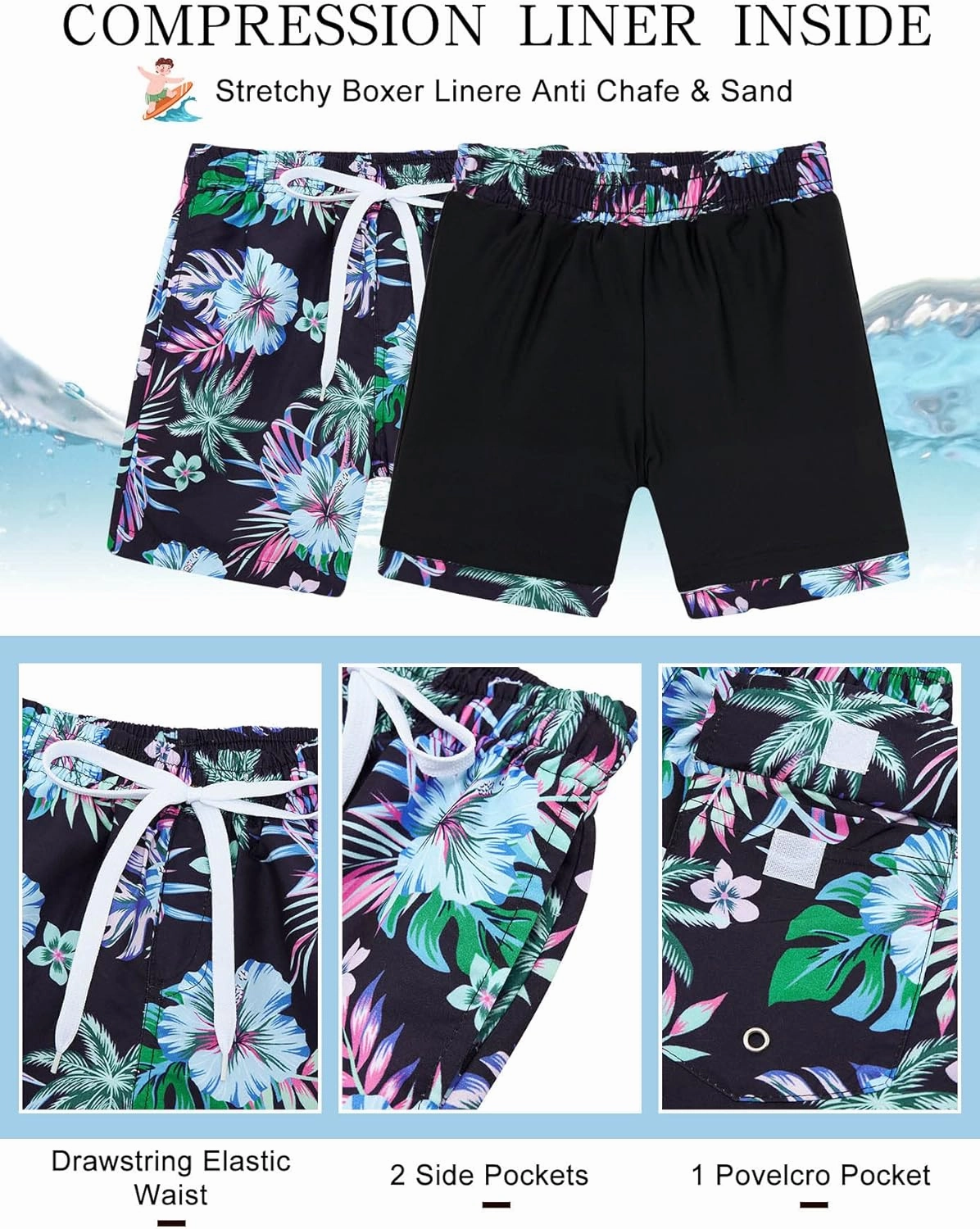 UNICOMIDEA Boys Hawaiian Outfits Tropical Print Button Down Shirt   Swim Trunks 2 Piece Sets for 5-12T Kids