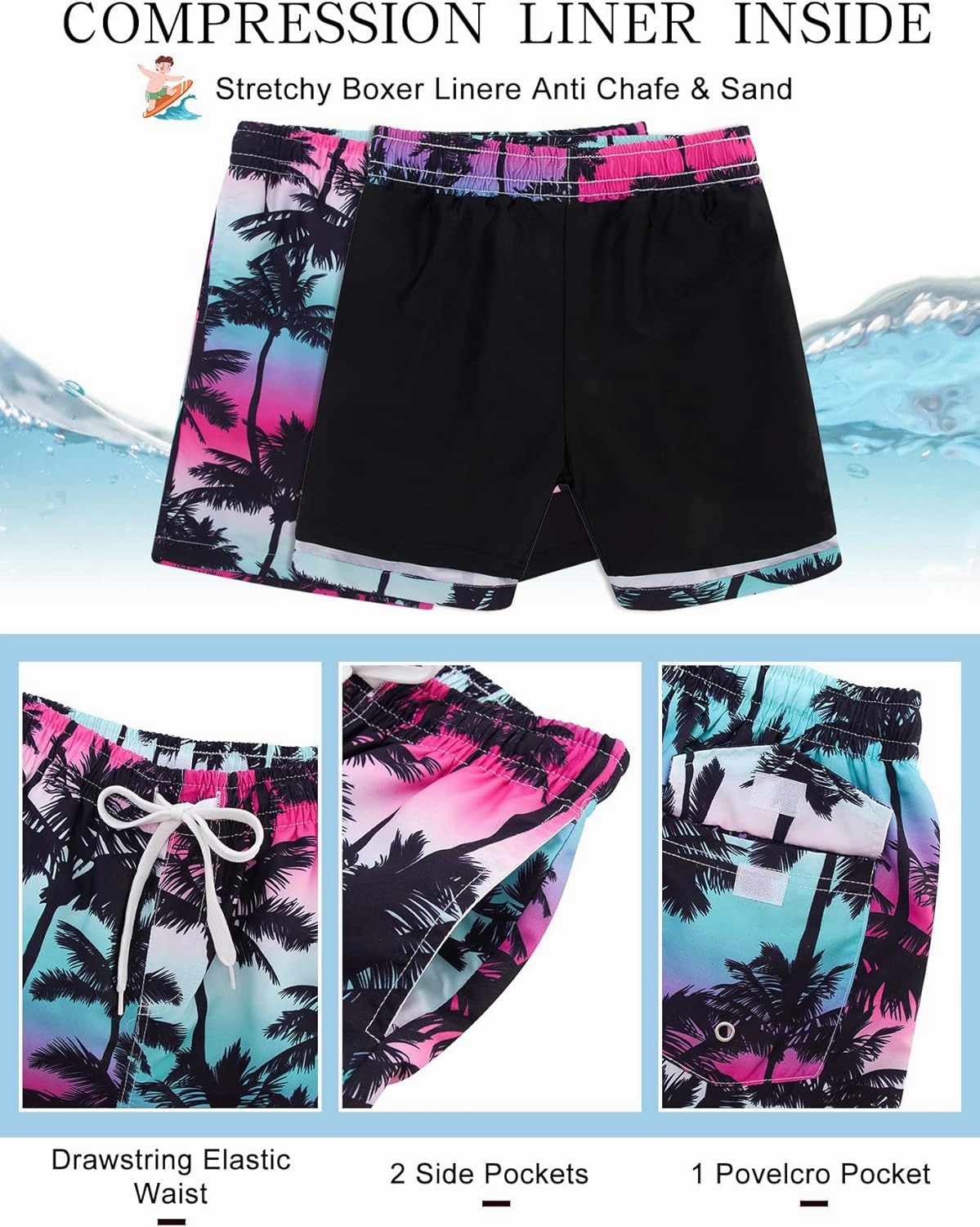 UNICOMIDEA Boys Hawaiian Outfits Tropical Print Button Down Shirt   Swim Trunks 2 Piece Sets for 5-12T Kids