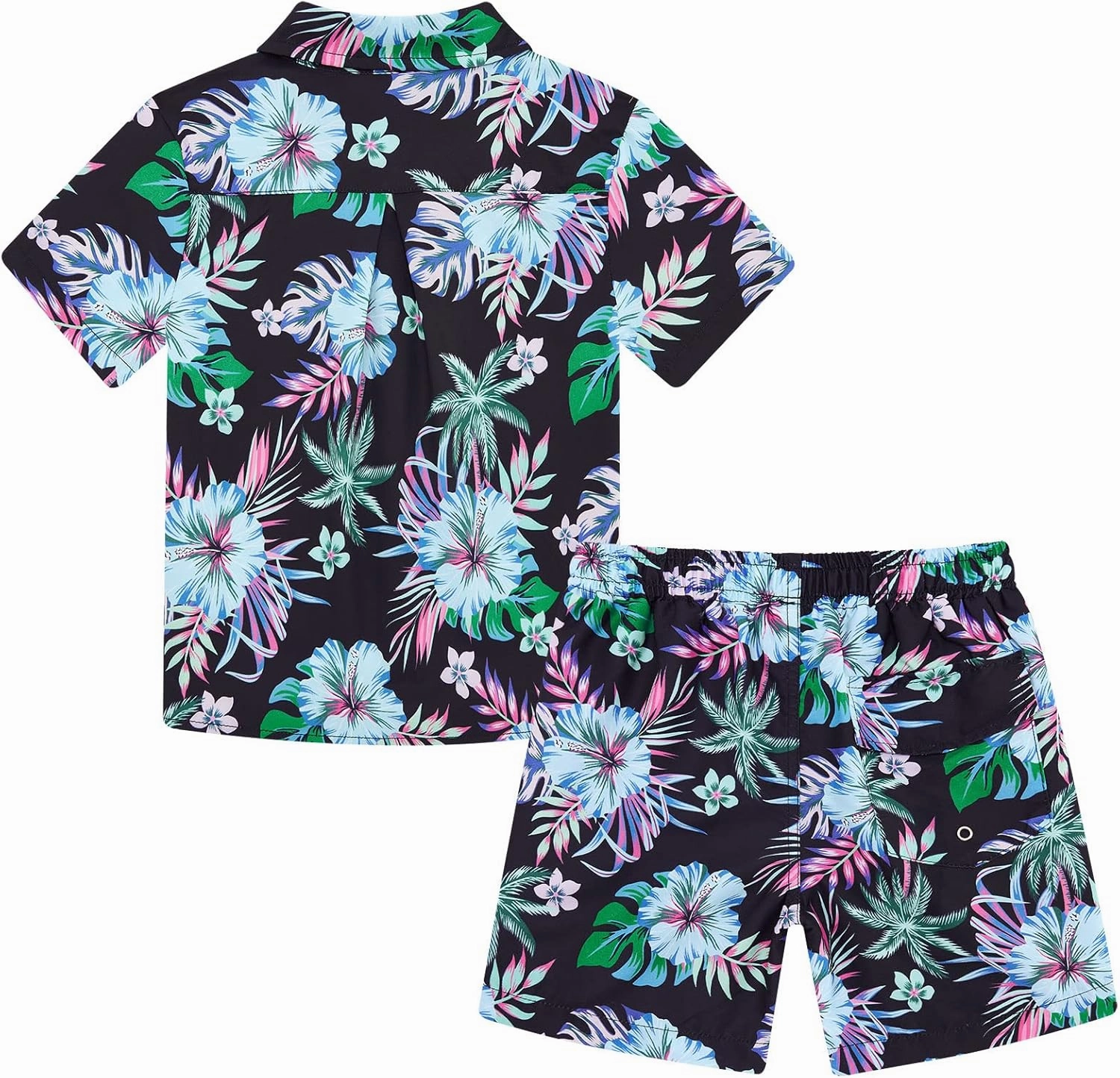 UNICOMIDEA Boys Hawaiian Outfits Tropical Print Button Down Shirt   Swim Trunks 2 Piece Sets for 5-12T Kids
