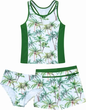 UNICOMIDEA Girls Swimsuits 3 Pieces Tankini Bathing Suit Kids Beach Zipper Bikini Swimwear with Shorts for 7-12 Years