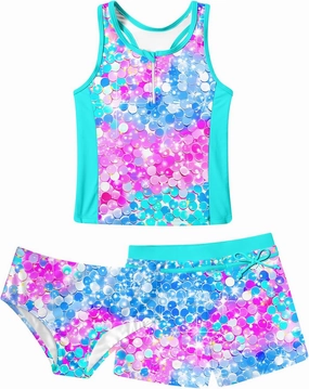 UNICOMIDEA Girls Swimsuits 3 Pieces Tankini Bathing Suit Kids Beach Zipper Bikini Swimwear with Shorts for 7-12 Years