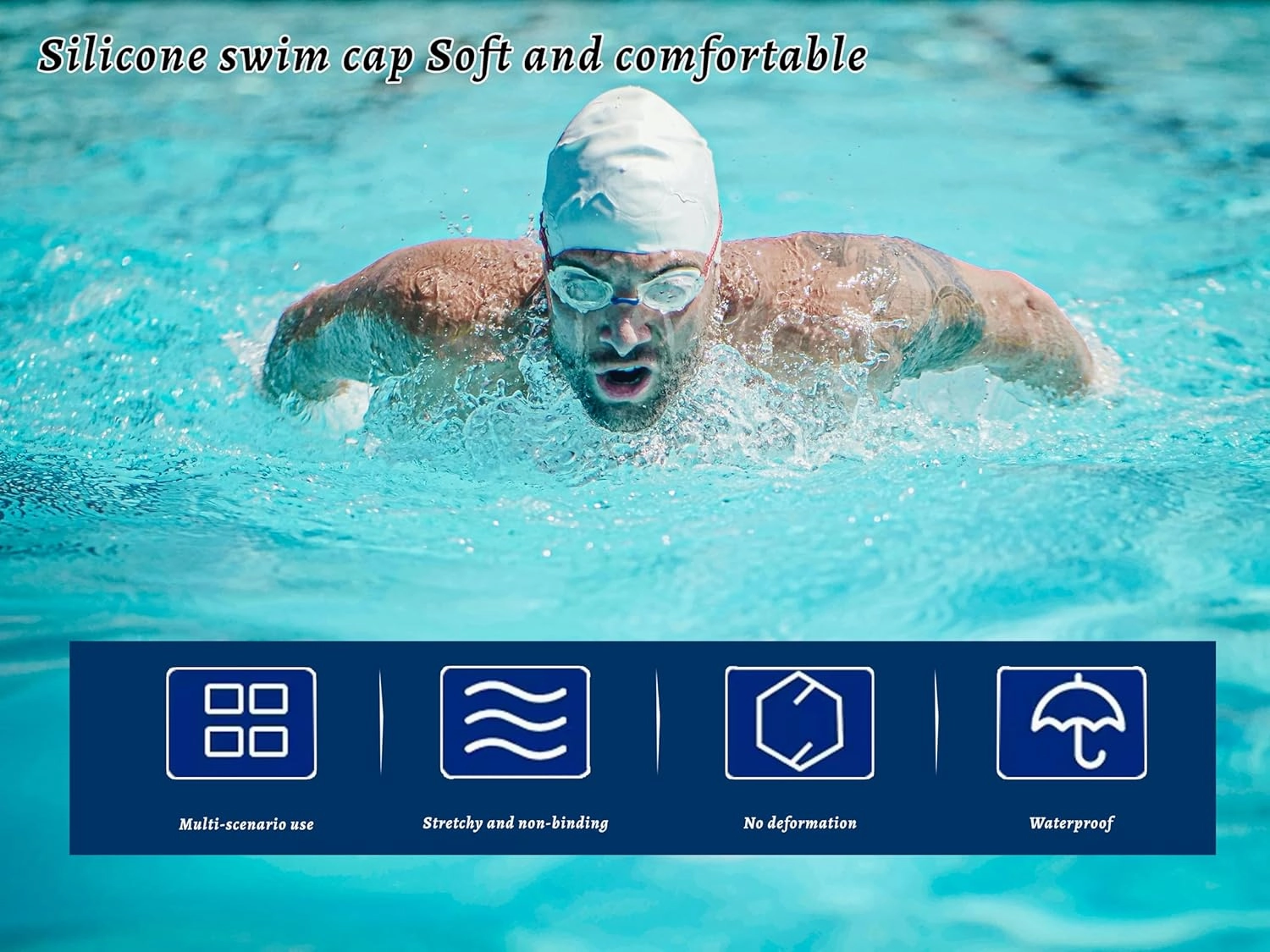 Unisex Classic Swim Cap, Soft Silicone, Unisex, Flexible, Waterproof, Intensive Training, Comfortable, Non-Slip