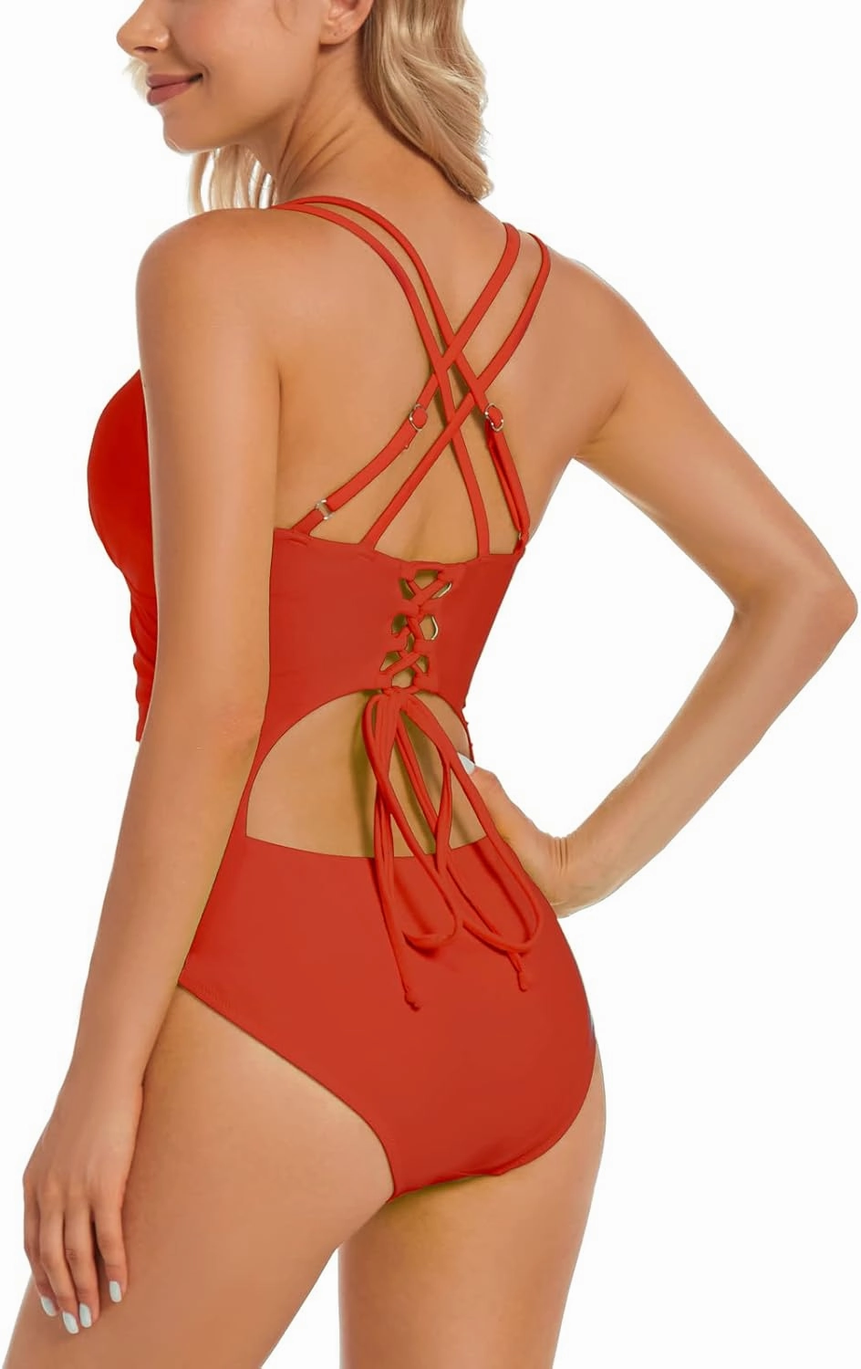Upgraded One Piece Swimsuit Women - Tummy Control Bathing Suits, Unique Design Sexy Criss Cross Back, Ruched Swimwear