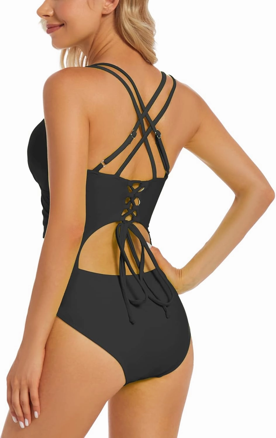 Upgraded One Piece Swimsuit Women - Tummy Control Bathing Suits, Unique Design Sexy Criss Cross Back, Ruched Swimwear