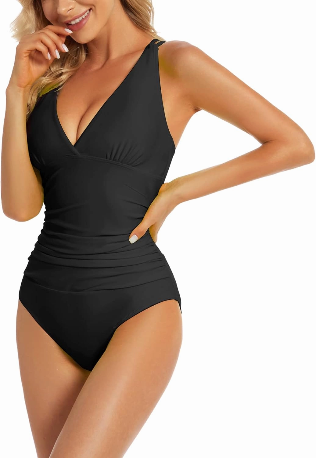 Upgraded One Piece Swimsuit Women - Tummy Control Bathing Suits, Unique Design Sexy Criss Cross Back, Ruched Swimwear