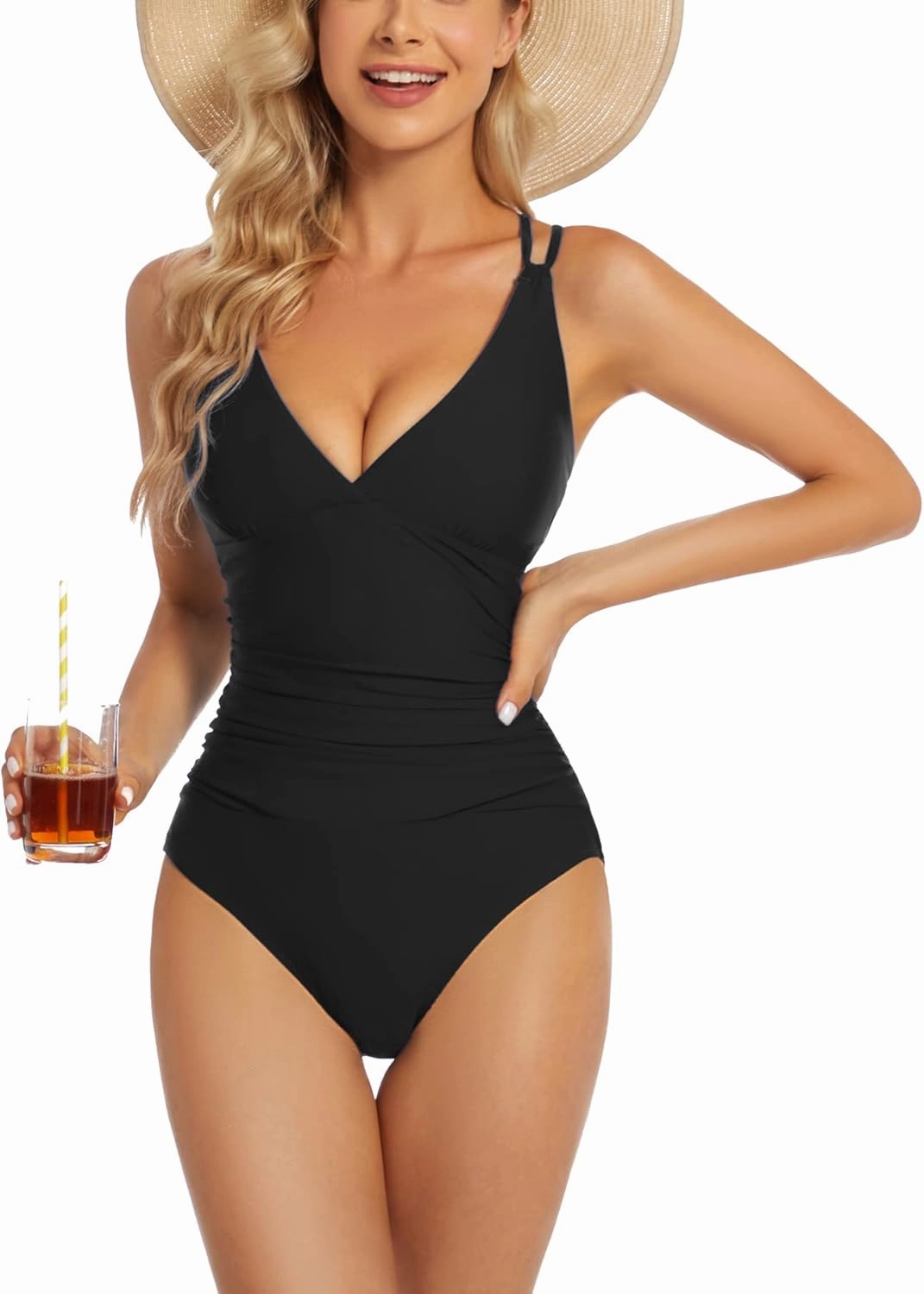 Upgraded One Piece Swimsuit Women - Tummy Control Bathing Suits, Unique Design Sexy Criss Cross Back, Ruched Swimwear