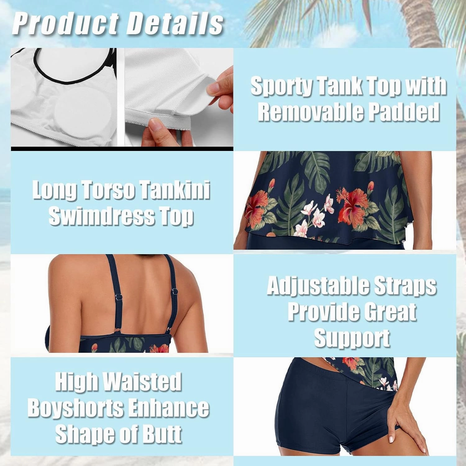 Urchics Womens 2025 Tankini Swimsuits Tummy Control Flowy Swimwear Two Piece Bathing Suits Swim Tank Top with Boyshorts