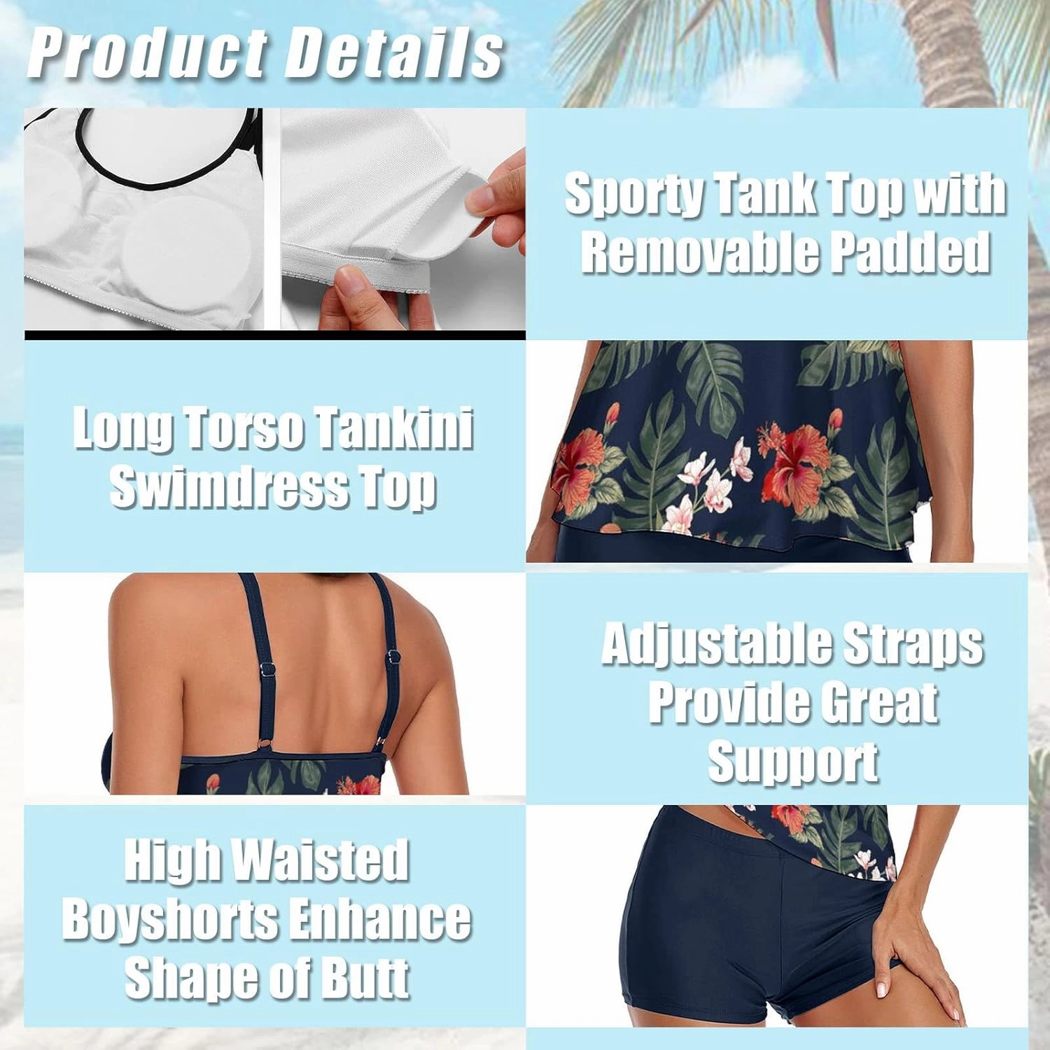 Urchics Womens 2025 Tankini Swimsuits Tummy Control Flowy Swimwear Two Piece Bathing Suits Swim Tank Top with Boyshorts