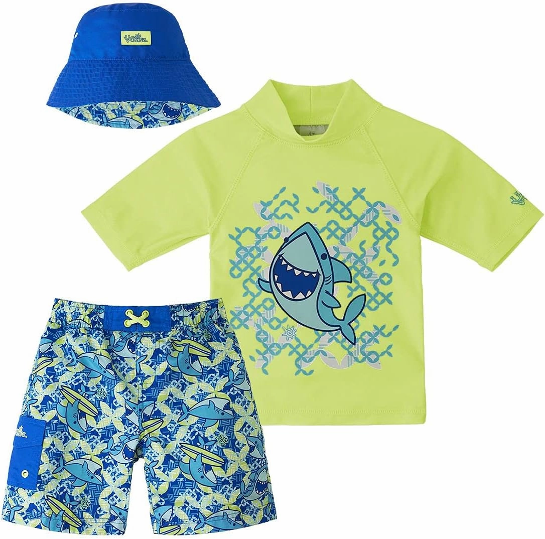 UV SKINZ Boys 3 Piece Sun and Swim Set with UPF 50  Sun Protection  Boys Swimsuit, Toddler Swim Suits