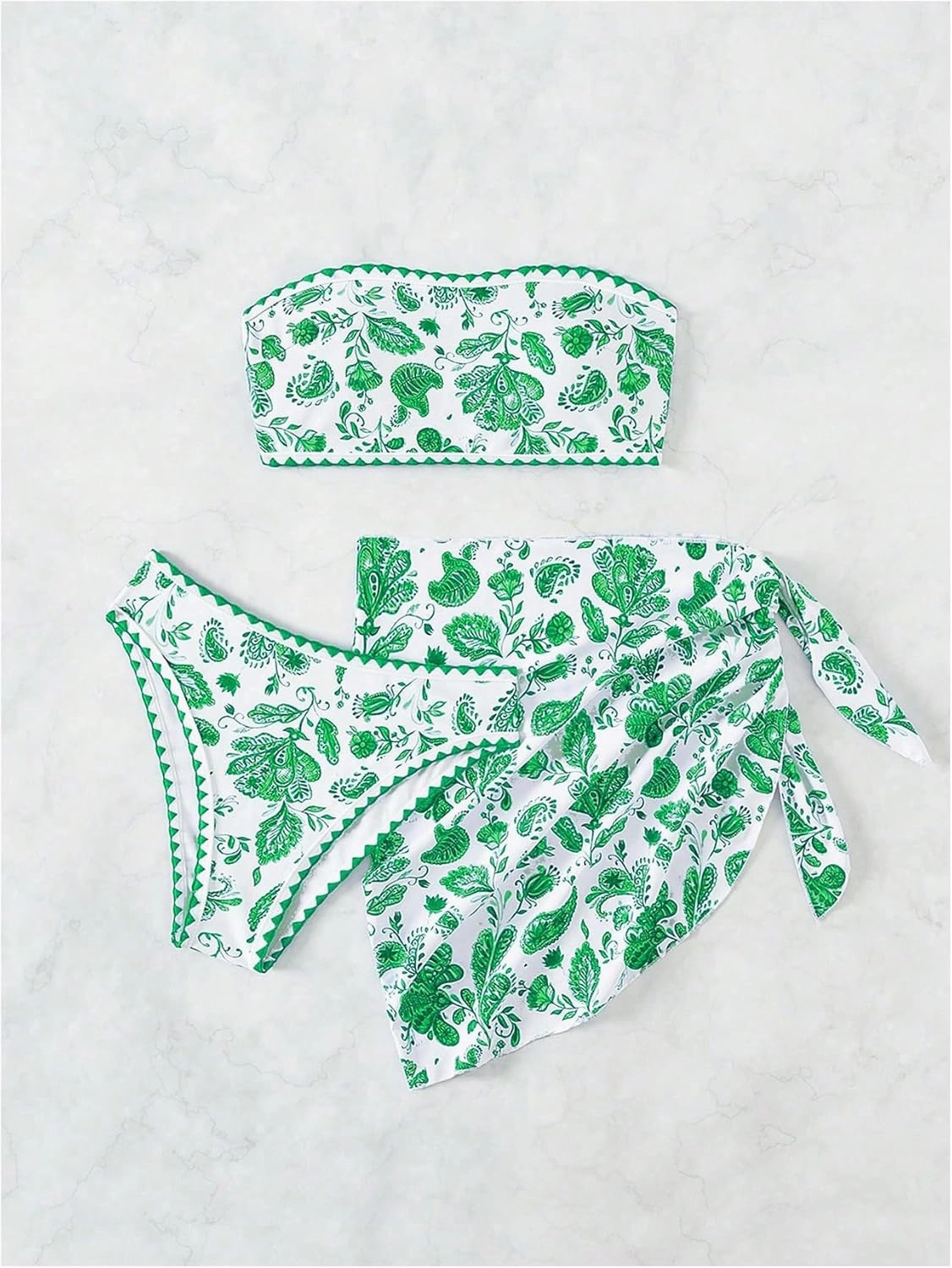 Verdusa Women's 3 Piece Floral Strapless Bikini Set Backless Bandeau Swimsuits with Cover Up Skirt