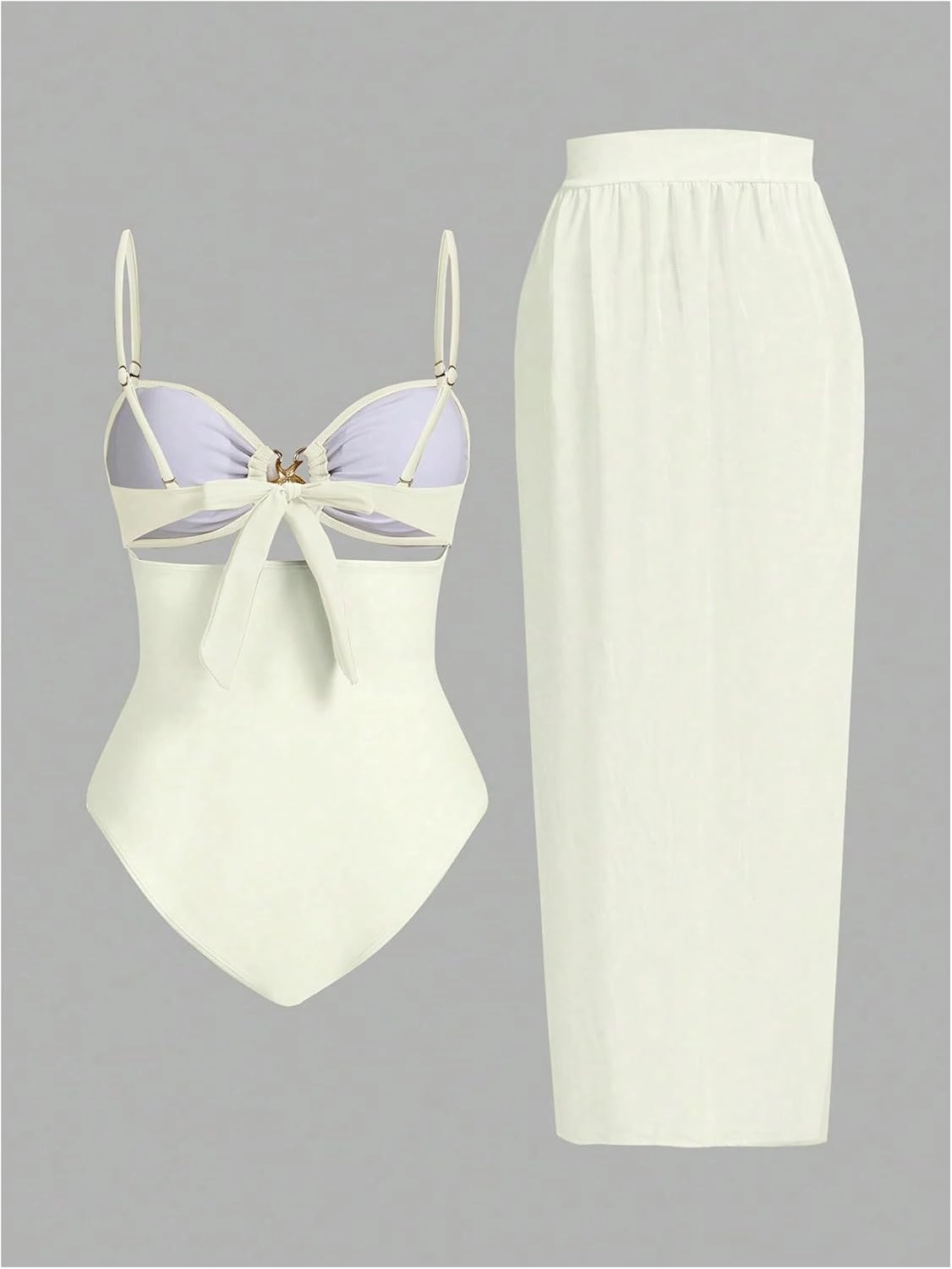 Verdusa Women's Cut Out One Piece Backless Wireless Swimsuit with Cover Up Skirt