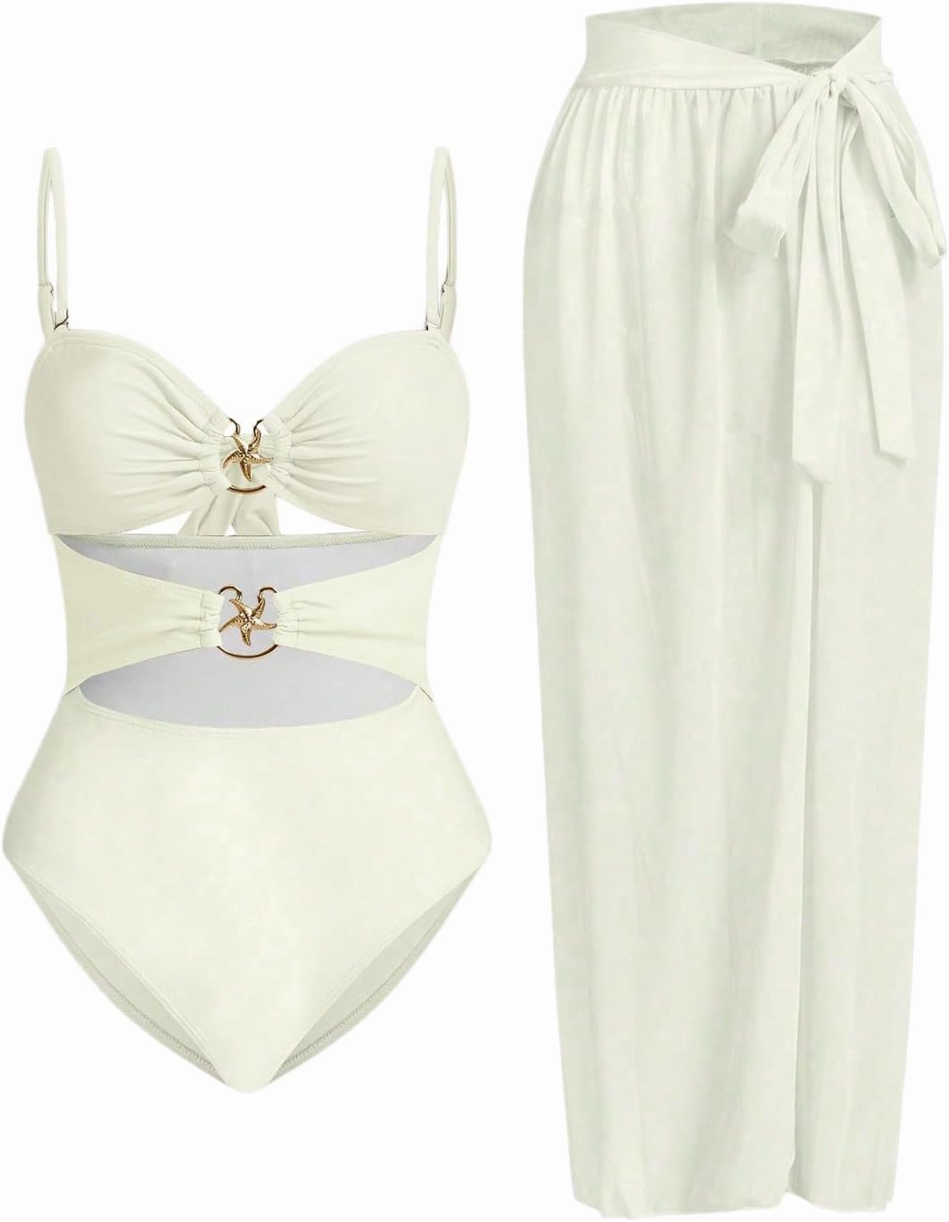 Verdusa Women's Cut Out One Piece Backless Wireless Swimsuit with Cover Up Skirt