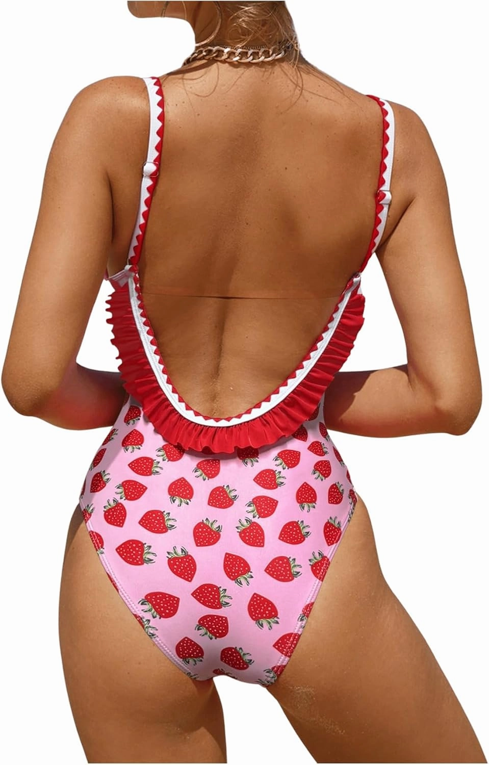 Verdusa Women's Ruffled Open Back Spaghetti Strap One Piece Swimsuit Swimwear