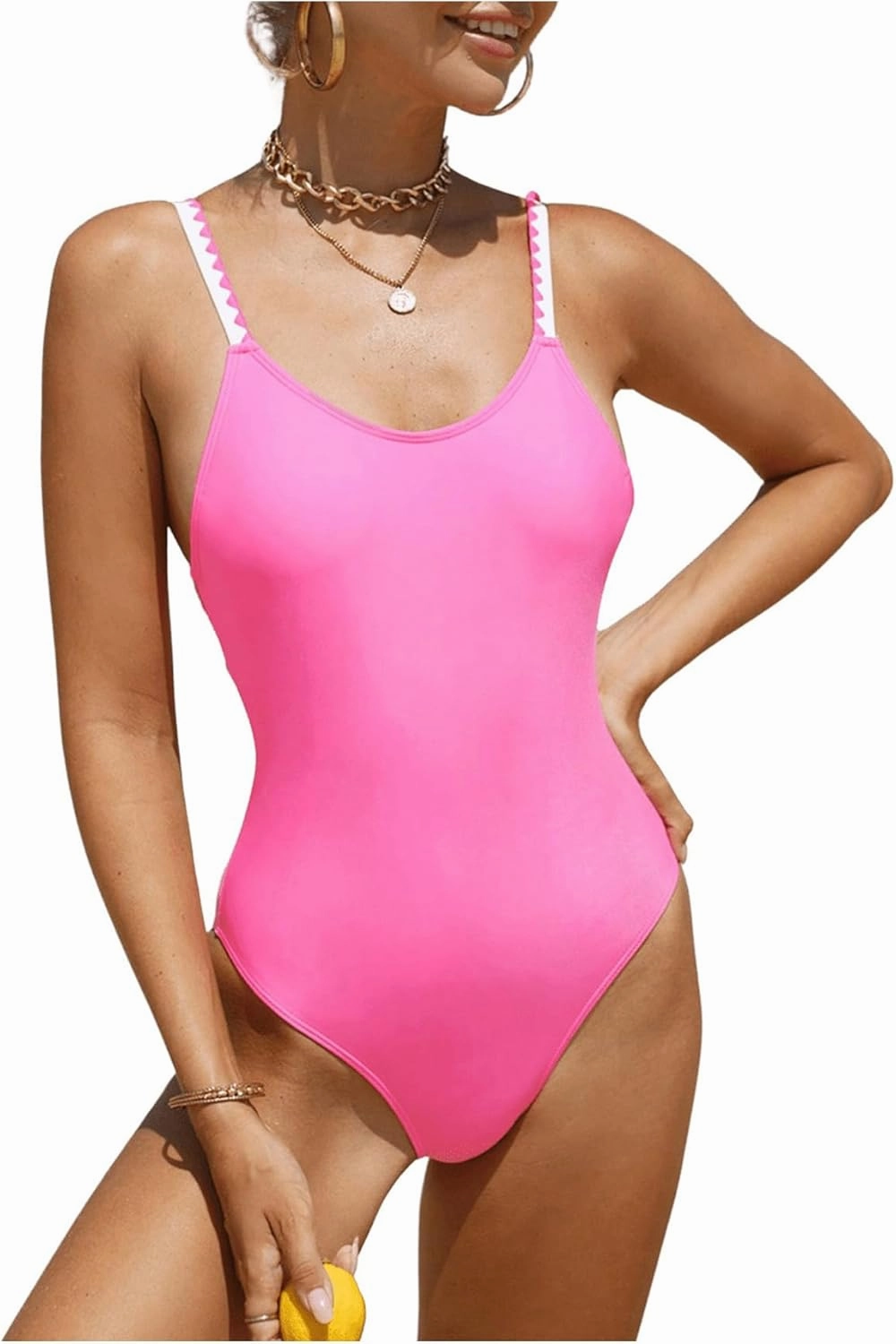 Verdusa Women's Ruffled Open Back Spaghetti Strap One Piece Swimsuit Swimwear