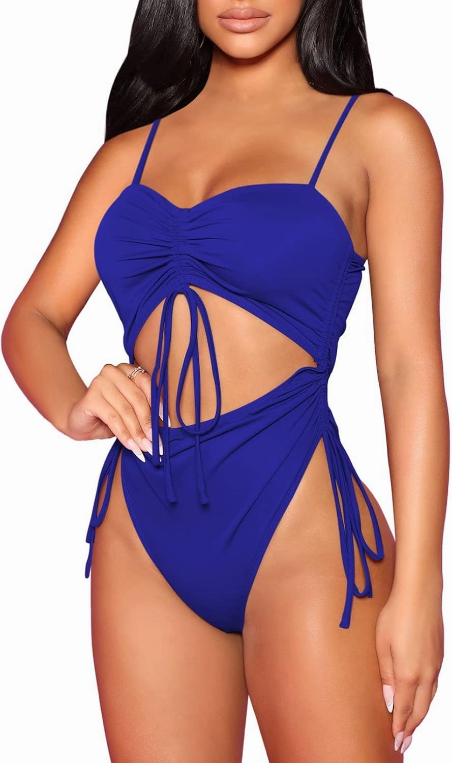 Viottiset Women's Cut Out Drawstring One Piece Swimsuit Cheeky High Cut Bathing Suit