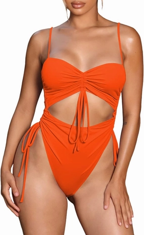 Viottiset Women's Cut Out Drawstring One Piece Swimsuit Cheeky High Cut Bathing Suit