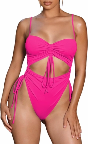 Viottiset Women's Cut Out Drawstring One Piece Swimsuit Cheeky High Cut Bathing Suit