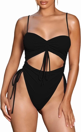 Viottiset Women's Cut Out Drawstring One Piece Swimsuit Cheeky High Cut Bathing Suit