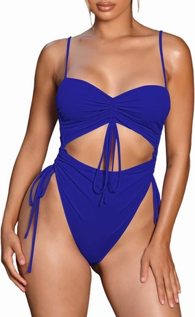 Viottiset Women's Cut Out Drawstring One Piece Swimsuit Cheeky High Cut Bathing Suit