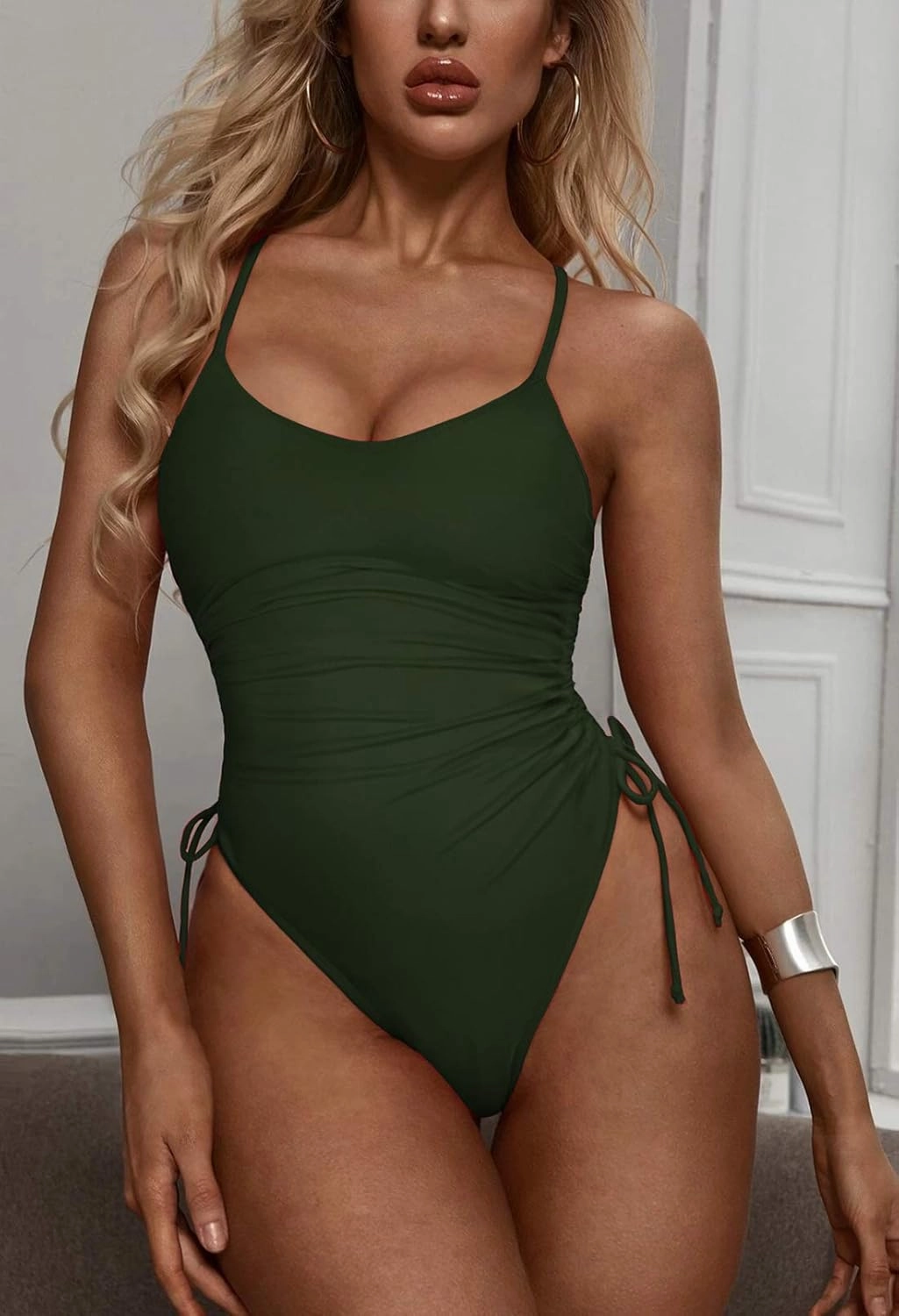 Viottiset Women's Ruched High Cut One Piece Swimsuit Tummy Control Bathing Suit Monokini