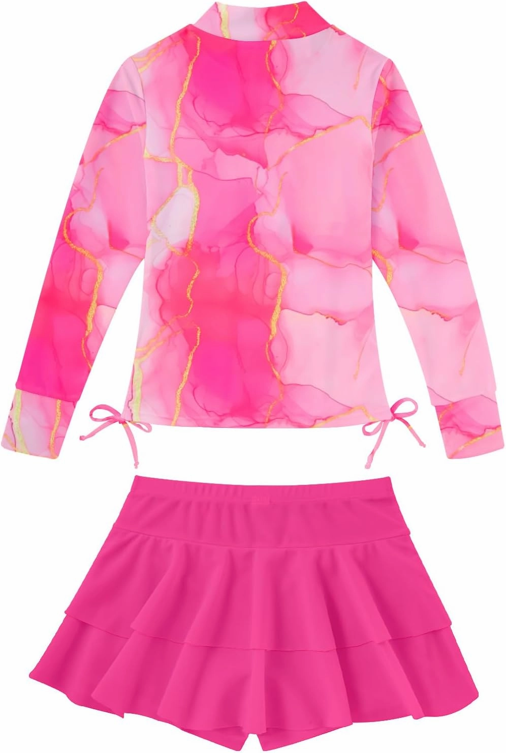 Vogseek 3-12T Girls Rash Guard 2 Pieces Bathing Suit Long Sleeve Swimsuit Swimming Skirt with Shorts Swimwear