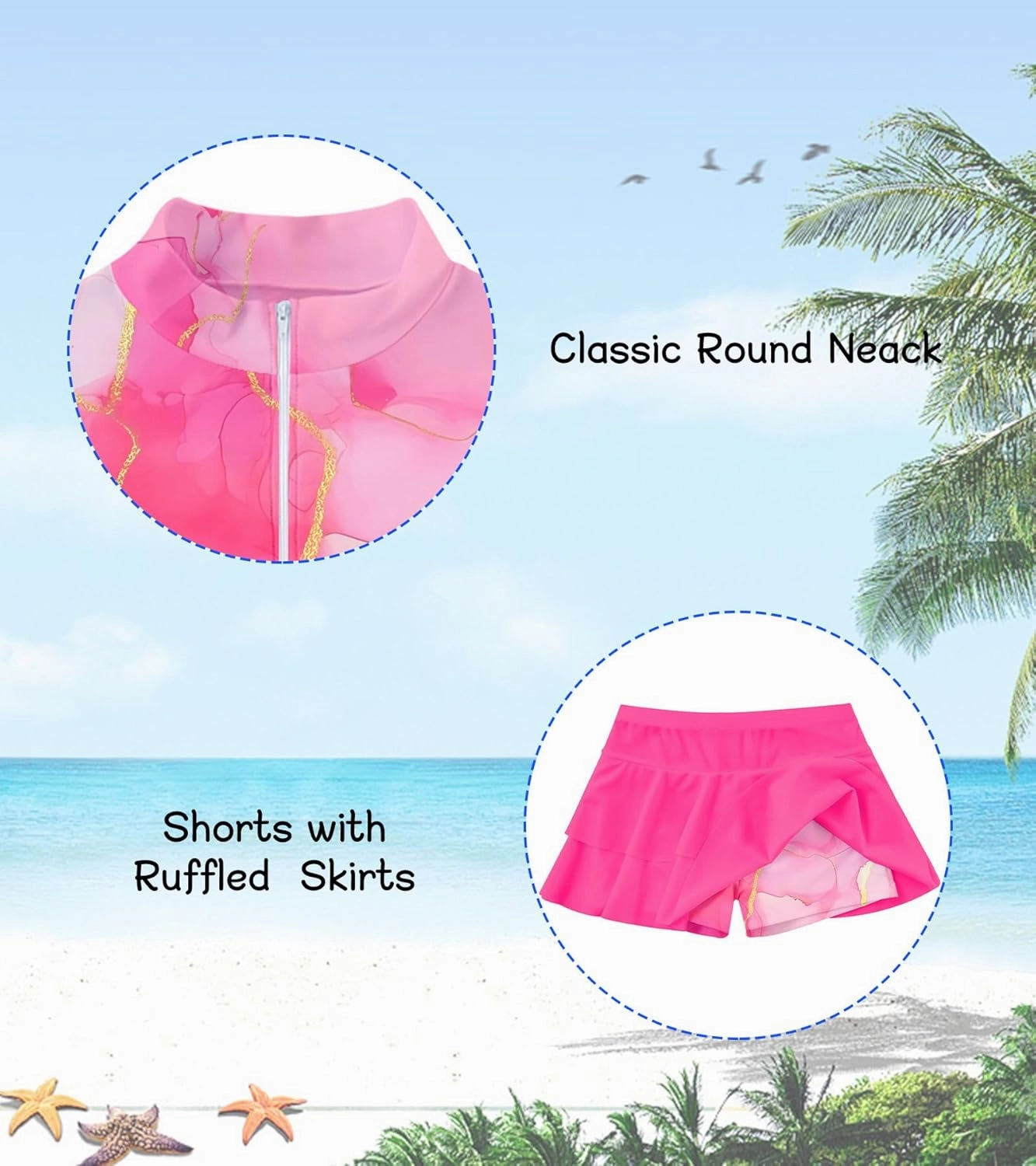 Vogseek 3-12T Girls Rash Guard 2 Pieces Bathing Suit Long Sleeve Swimsuit Swimming Skirt with Shorts Swimwear