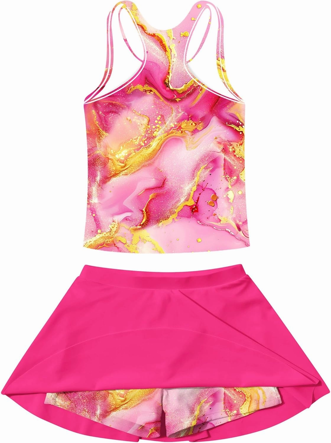 Vogseek 7-12T Girls 2-Piece Bathing Suit Sleeveless Swimsuit Tankini Sets with Shorts Skirt Swimwear