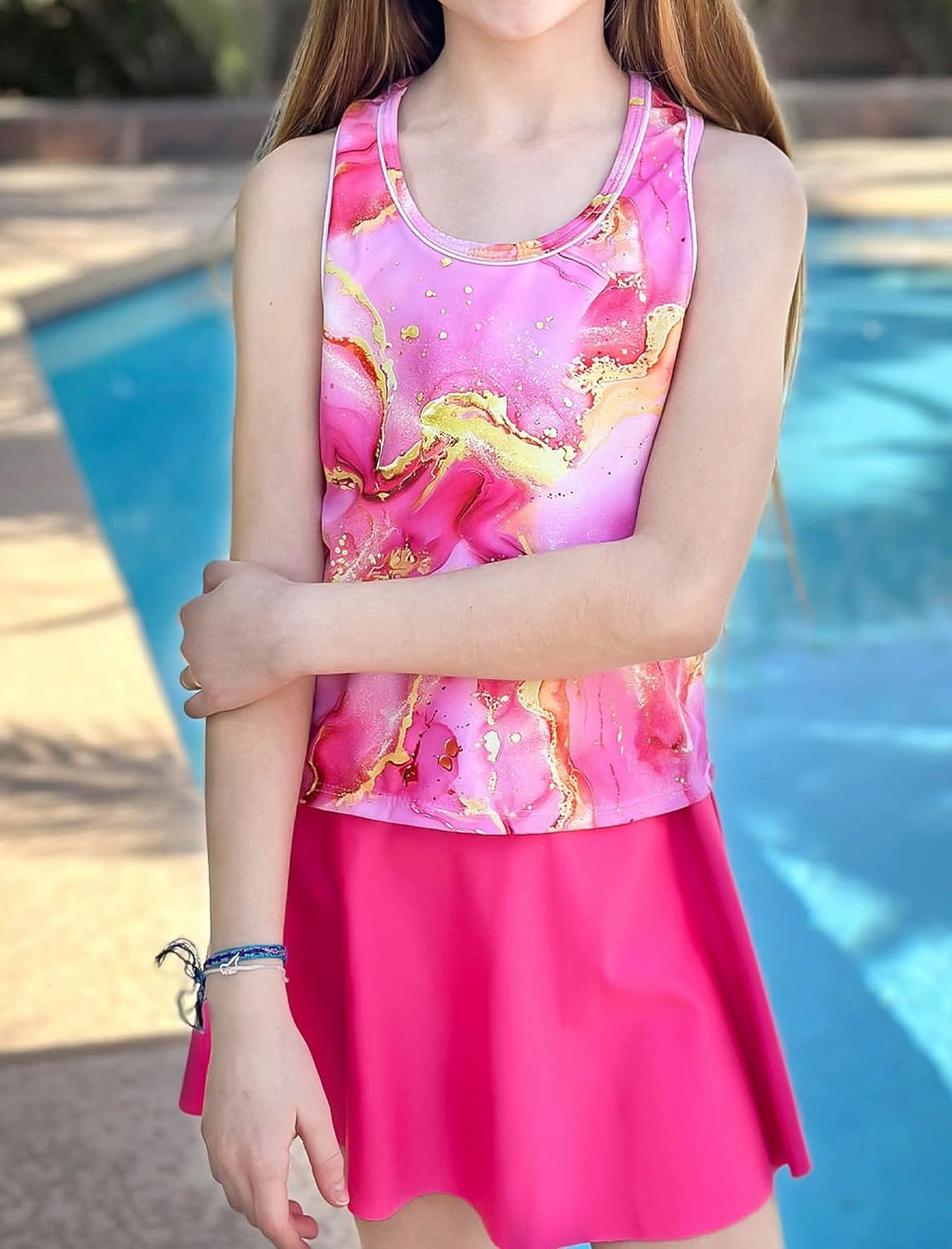 Vogseek 7-12T Girls 2-Piece Bathing Suit Sleeveless Swimsuit Tankini Sets with Shorts Skirt Swimwear