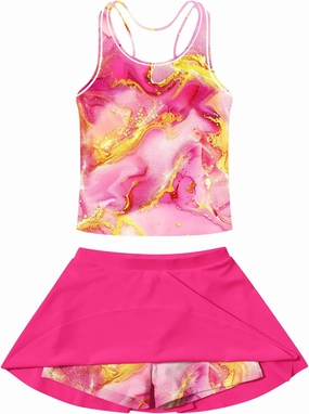 Vogseek 7-12T Girls 2-Piece Bathing Suit Sleeveless Swimsuit Tankini Sets with Shorts Skirt Swimwear