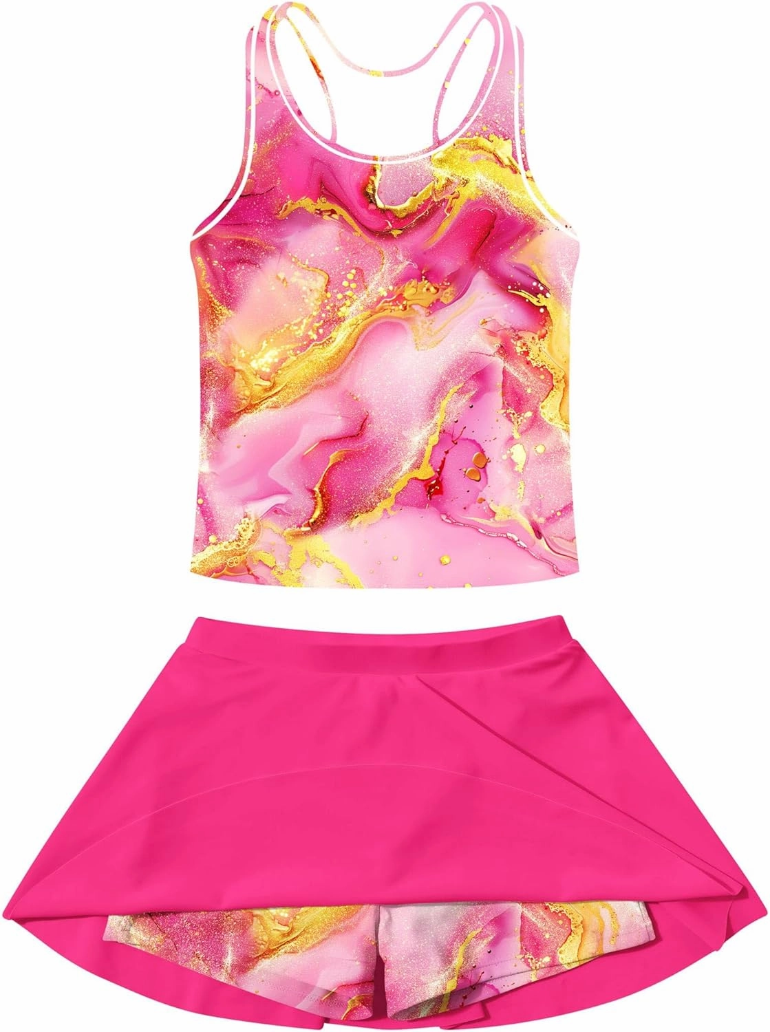 Vogseek 7-12T Girls 2-Piece Bathing Suit Sleeveless Swimsuit Tankini Sets with Shorts Skirt Swimwear