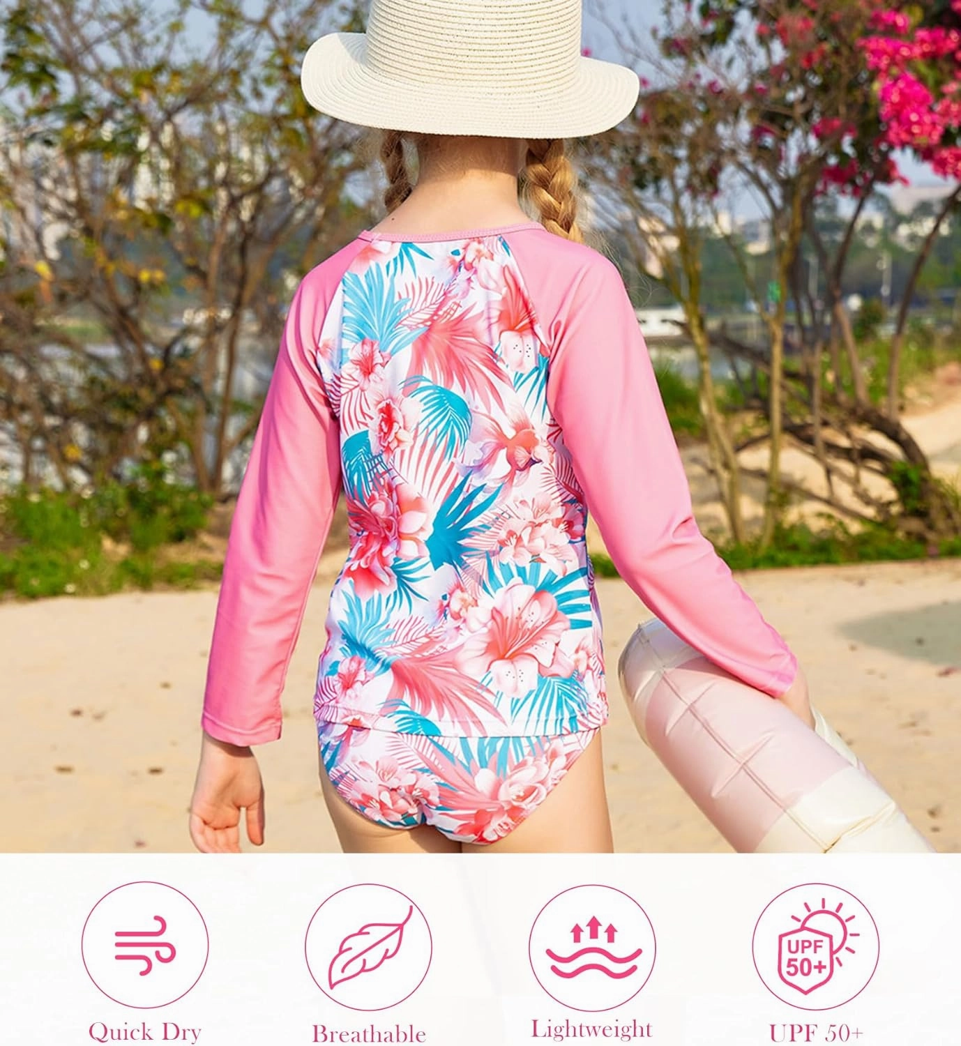 Vogseek 7-13T Girls 3pcs Bikini Swimwear with Long Sleeve Rashguard Shirts Quick Dry Swimsuits UPF 50  Bathing Suits